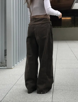 Leppy Hem Button Long Wide Pants