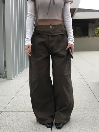 Leppy Hem Button Long Wide Pants