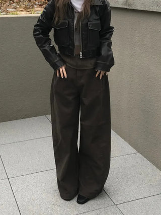 Leppy Hem Button Long Wide Pants
