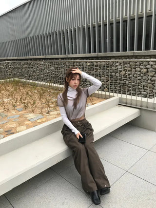 Leppy Hem Button Long Wide Pants