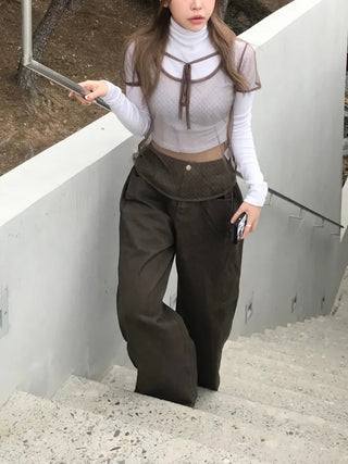 Leppy Hem Button Long Wide Pants