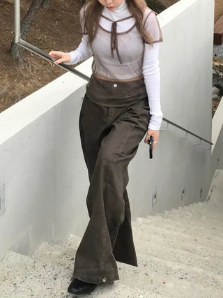Leppy Hem Button Long Wide Pants