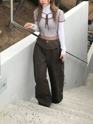 Leppy Hem Button Long Wide Pants