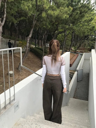 Leppy Hem Button Long Wide Pants