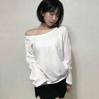 Effortless Chic Boxy Fit Off-Shoulder Long-Sleeve T-Shirt