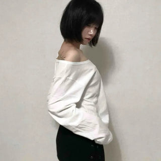 Effortless Chic Boxy Fit Off-Shoulder Long-Sleeve T-Shirt
