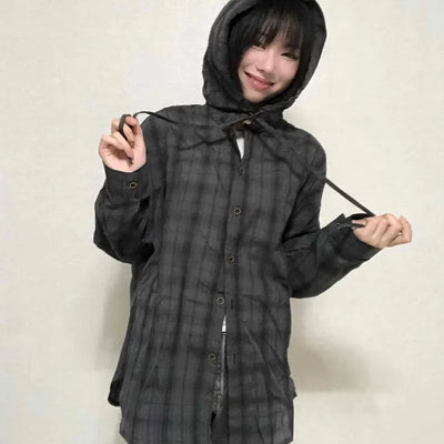 Simple Trendy Plaid Shirt Hoodie