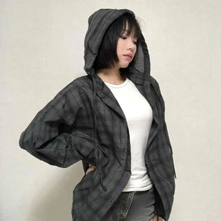 Simple Trendy Plaid Shirt Hoodie
