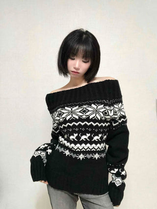 Edgy Nordic Off-shoulder Knit