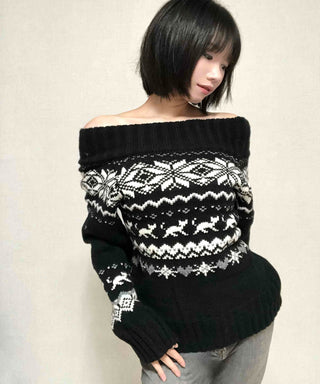 Edgy Nordic Off-shoulder Knit