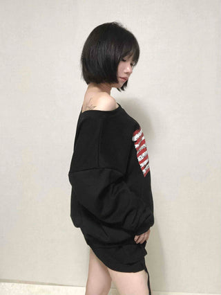 Washington American Flag Loose Fit Off-Shoulder Sweatshirt