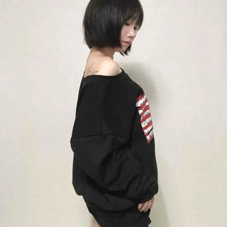 Washington American Flag Loose Fit Off-Shoulder Sweatshirt