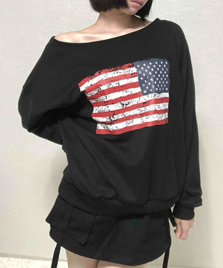 Washington American Flag Loose Fit Off-Shoulder Sweatshirt