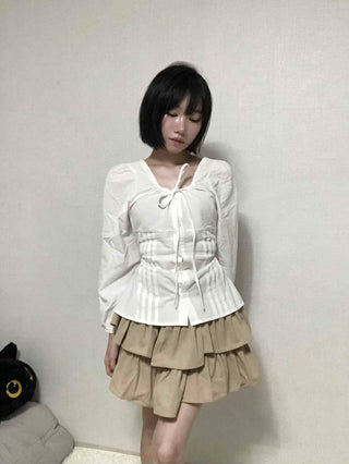 Pintuck Barrier Strap Blouse