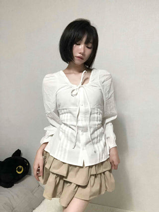 Pintuck Barrier Strap Blouse