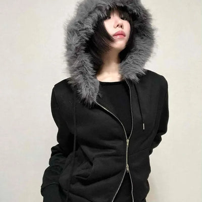 Street Two-Way Fur Zip-Up Hoodie