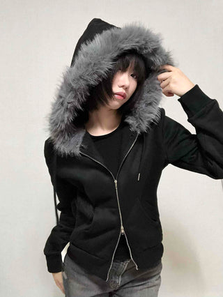 Street Two-Way Fur Zip-Up Hoodie