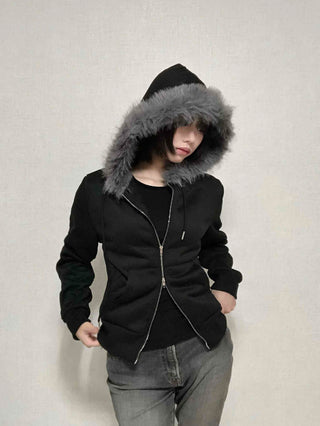 Street Two-Way Fur Zip-Up Hoodie