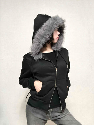 Street Two-Way Fur Zip-Up Hoodie