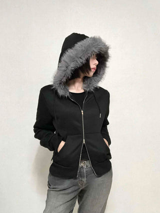 Street Two-Way Fur Zip-Up Hoodie