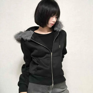 Street Two-Way Fur Zip-Up Hoodie