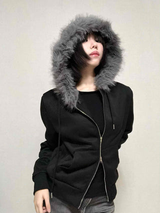 Street Two-Way Fur Zip-Up Hoodie