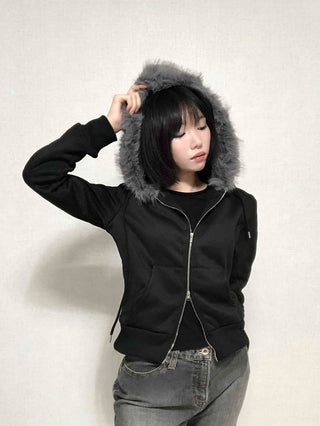 Street Two-Way Fur Zip-Up Hoodie