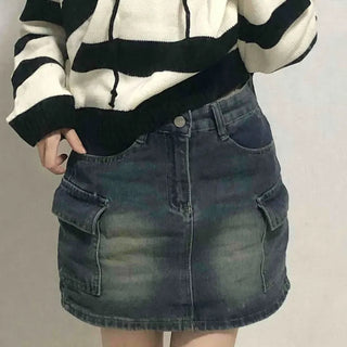 Minimal Cargo Denim Skirt
