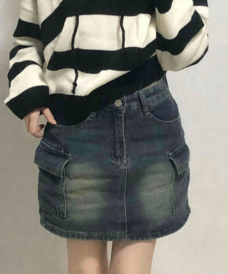 Minimal Cargo Denim Skirt