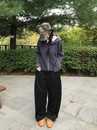 Effortless American Flag Plain Cotton Long Pants