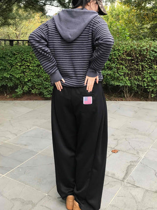 Effortless American Flag Plain Cotton Long Pants