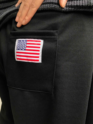 Effortless American Flag Plain Cotton Long Pants