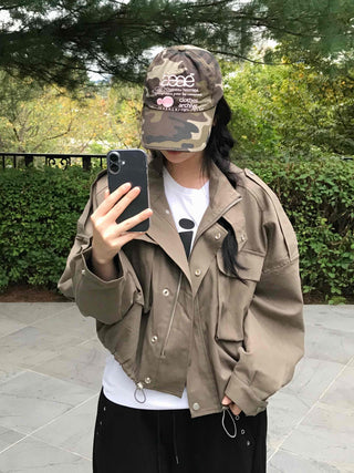 Basic, Domestically Produced Plain Mandarin Collar Field Jacket