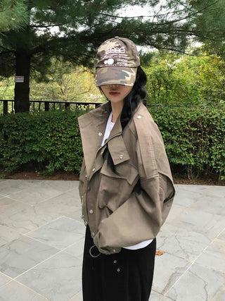 Basic, Domestically Produced Plain Mandarin Collar Field Jacket