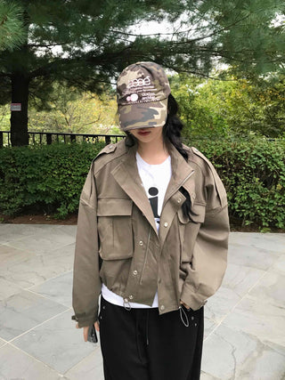 Basic, Domestically Produced Plain Mandarin Collar Field Jacket