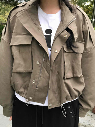 Basic, Domestically Produced Plain Mandarin Collar Field Jacket