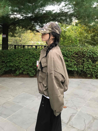 Basic, Domestically Produced Plain Mandarin Collar Field Jacket