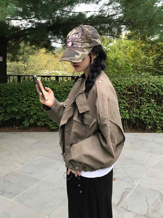 Basic, Domestically Produced Plain Mandarin Collar Field Jacket