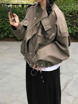 Basic, Domestically Produced Plain Mandarin Collar Field Jacket