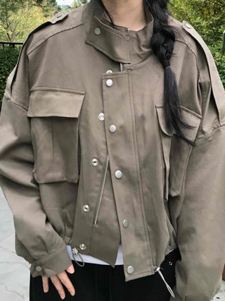 Basic, Domestically Produced Plain Mandarin Collar Field Jacket