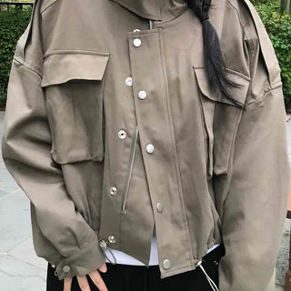 Basic, Domestically Produced Plain Mandarin Collar Field Jacket