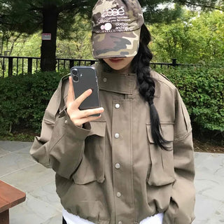 Basic, Domestically Produced Plain Mandarin Collar Field Jacket