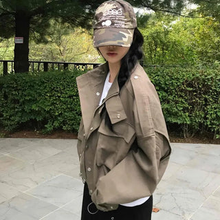 Basic, Domestically Produced Plain Mandarin Collar Field Jacket