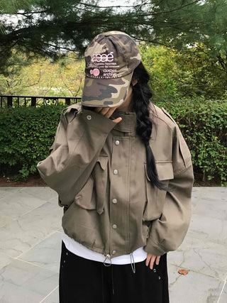 Basic, Domestically Produced Plain Mandarin Collar Field Jacket