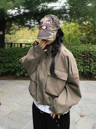 Basic, Domestically Produced Plain Mandarin Collar Field Jacket