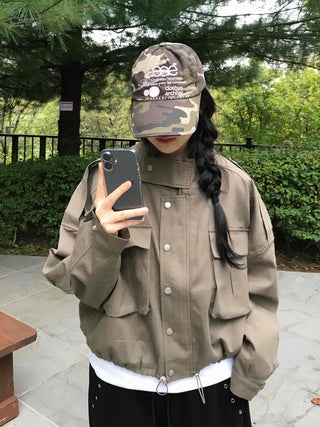 Basic, Domestically Produced Plain Mandarin Collar Field Jacket