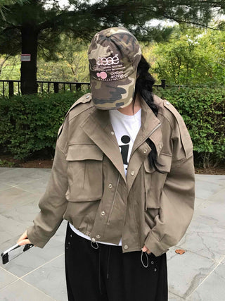 Basic, Domestically Produced Plain Mandarin Collar Field Jacket