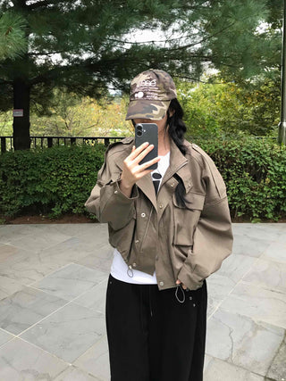 Basic, Domestically Produced Plain Mandarin Collar Field Jacket