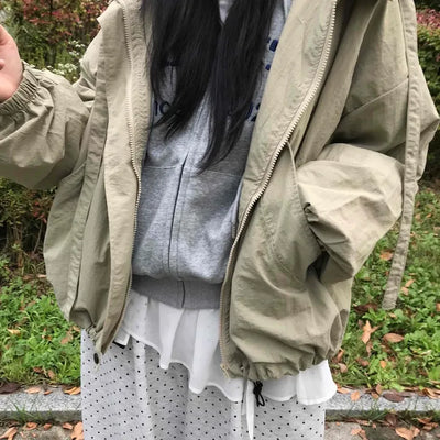 Basic Spring Hooded Oversized Windbreaker