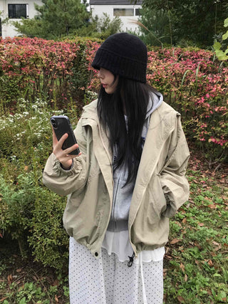 Basic Spring Hooded Oversized Windbreaker